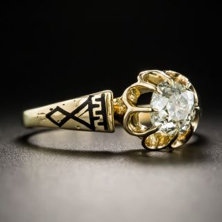 Victorian .70 Carat Solitaire With Enamel Shoulders 