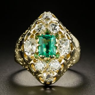 Victorian .80 Carat Emerald and Diamond Ring - 2