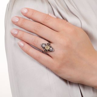Victorian .88 Carat Yellow and White Diamond Dinner Ring 
