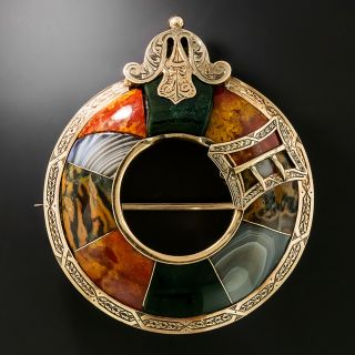 Victorian 9K Gold Scottish Agate Buckle Brooch - 2