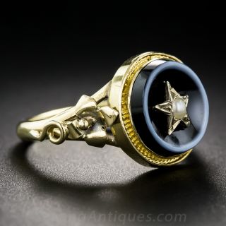 Victorian Agate and Seed Pearl Ring