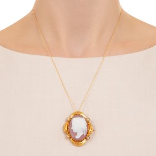 Victorian Agate Cameo and Natural Pearl Pendant/Brooch