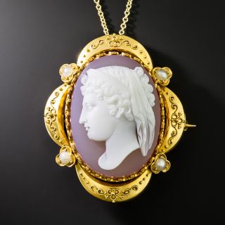 Victorian Agate Cameo and Natural Pearl Pendant/Brooch - 2