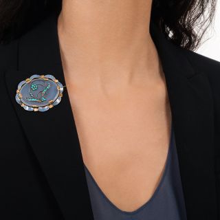 Victorian Agate, Turquoise and Enamel Brooch