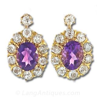Victorian Amethyst Diamond Drop Earrings