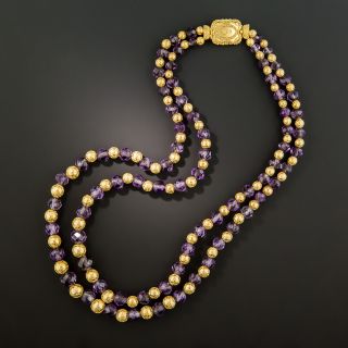 Victorian Amethyst And Gold Bead Necklace 