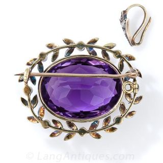 Victorian Amethyst and Rose-Cut Diamond Brooch/Pendant