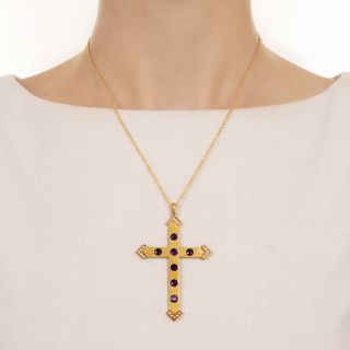 Victorian Amethyst and Seed Pearl Cross by Bippart