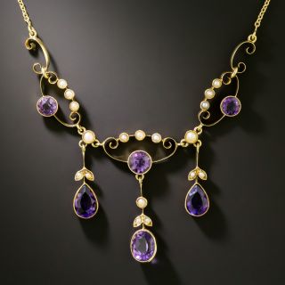 Victorian Amethyst and Seed Pearl Necklace - 2