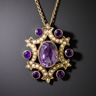Victorian Amethyst and Seed Pearl Pendant - 2