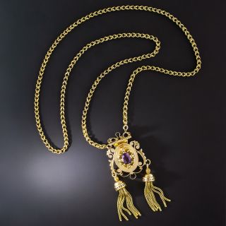 Victorian Amethyst and Seed Pearl Tassel Pendant/Brooch  - 3