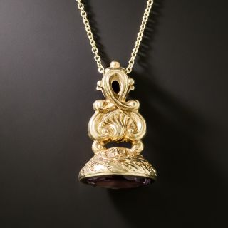 Victorian Amethyst Intaglio Seal Fob Pendant, English - 2