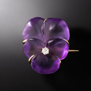 Victorian Amethyst Pansy and Diamond Brooch - 2