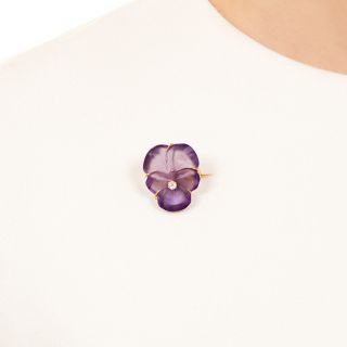 Victorian Amethyst Pansy and Diamond Brooch