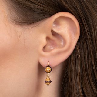 Victorian Amethyst Rondelle and Seed Pearl Earrings 