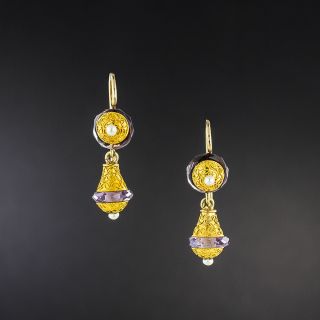 Victorian Amethyst Rondelle and Seed Pearl Earrings  - 2