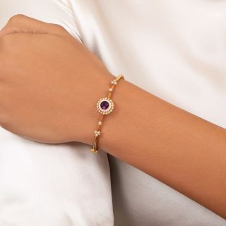 Victorian Amethyst, Seed Pearl, and White Enamel Bangle Bracelet