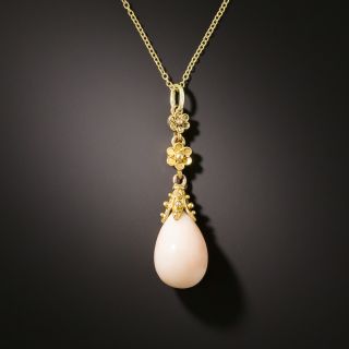 Victorian Angel Skin Coral Drop Necklace - 2