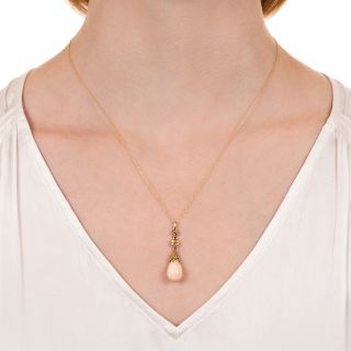 Victorian Angel Skin Coral Drop Necklace