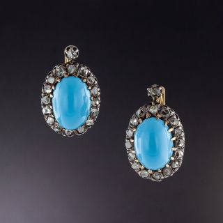 Antique Turquoise Glass and Diamond Earrings - 1
