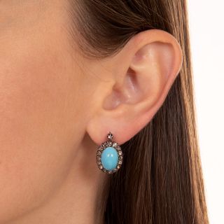 Antique Turquoise Glass and Diamond Earrings