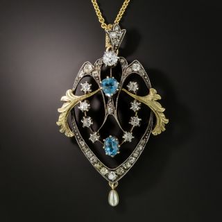 Victorian Aquamarine and Diamond Pendant - 2
