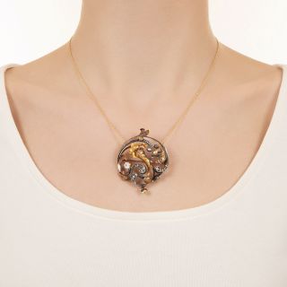 Victorian/Art Nouveau Diamond Floral Swirl Pendant/Brooch