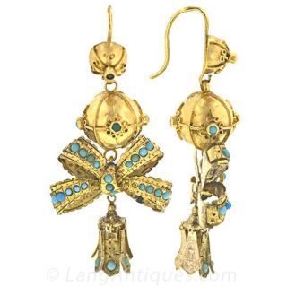 Victorian Ball and Bow Motif Drop Earrings