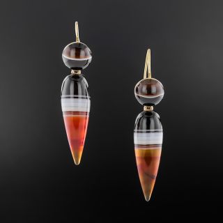 Victorian Banded Agate Drop Earrings - 2