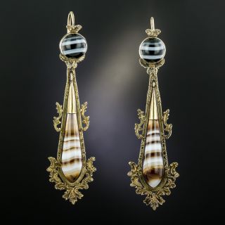 Victorian Banded Agate Earrings - 2