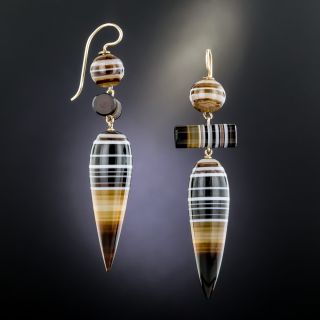 Victorian Banded Agate Long Drop Earrings