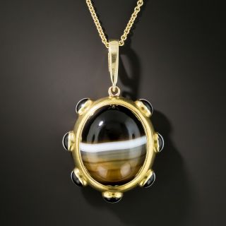 Victorian Banded Agate Mourning Pendant - 2