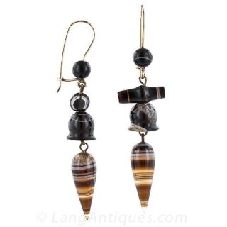 Victorian Banded Agate Pendant Earrings