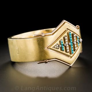 Victorian Bangle with Seed Pearls, Turquoise and Diamonds