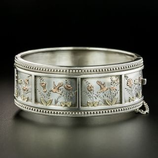 Victorian Bird and Flower Motif Bangle Bracelet - 2