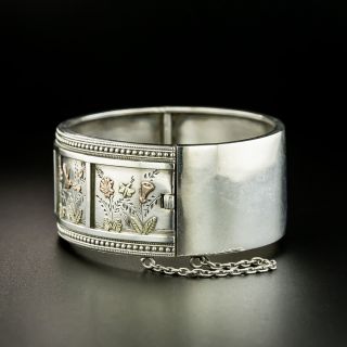 Victorian Bird and Flower Motif Bangle Bracelet