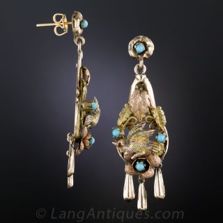 Vintage Mexican Bird Motif Drop Earrings