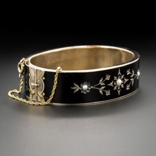 Victorian Black Enamel and Pearl Bangle Bracelet