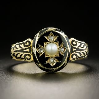 Victorian Black Enamel and Pearl Ring - 2