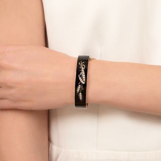Victorian Black Enamel and Seed Pearl Bracelet