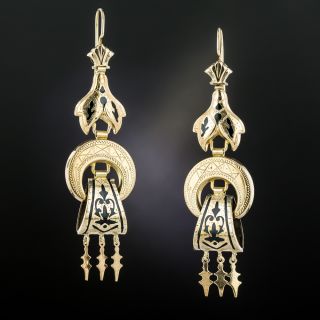 Victorian Black Enamel Dangle Earrings, Circa 1880
