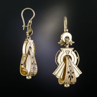 Victorian Black Enamel Drop Earrings  - 2