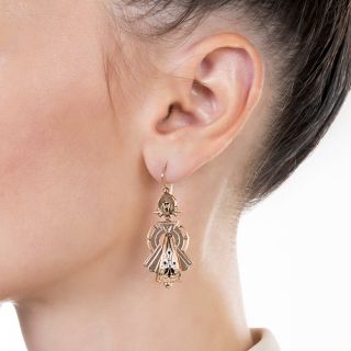Victorian Black Enamel Drop Earrings 