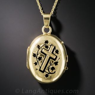 Victorian Black Enamel Mourning Locket - 1