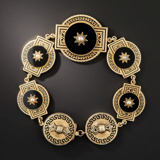 Victorian Black Enamel, Onyx and Pearl Bracelet