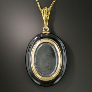 Victorian Black Enamel Ruby Pearl Locket