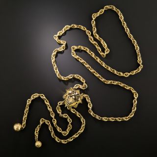 Victorian Black Enamel Tracery and Natural Pearl Necklace, 48 Inches - 4