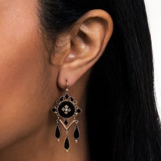 Victorian Black Glass and Seed Pearl Earrings