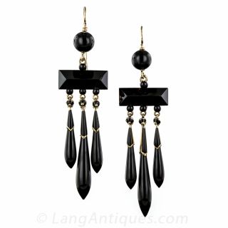 Victorian Black Onyx and Enamel Drop Earrings