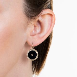 Victorian Black Onyx and Pearl Earrings